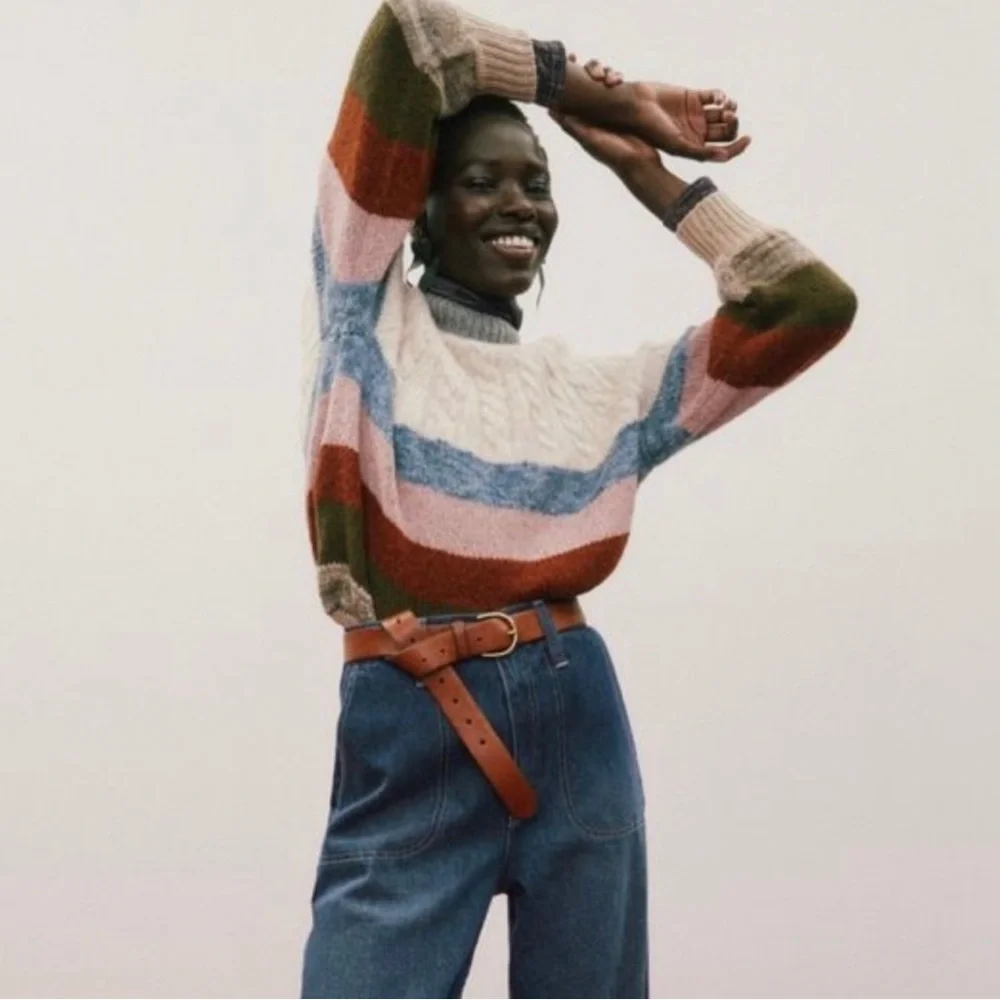 ✨SOLD✨ MADEWELL Deacon Cableknit Mockneck Sweater in Stripe - Size L NWT - Picture 4 of 16